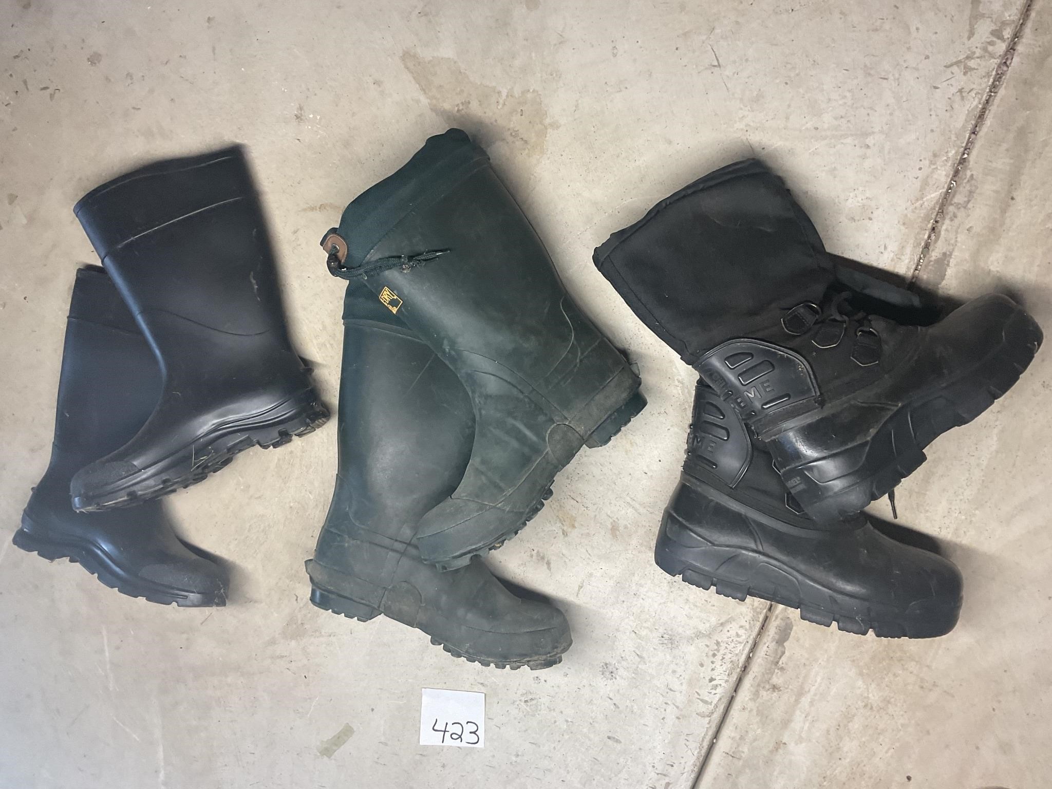 Three pairs of size 8 boots