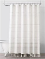 Woven Stripe Knotted Fringe Shower Curtain
