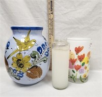 Bird & Flower Blue Vase, Cheerful Poppy Vase