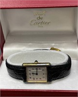 Cartier Vermeil Tank Quartz Argent Ladies Watch