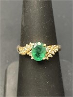 14 KT Emerald and Diamond Ring