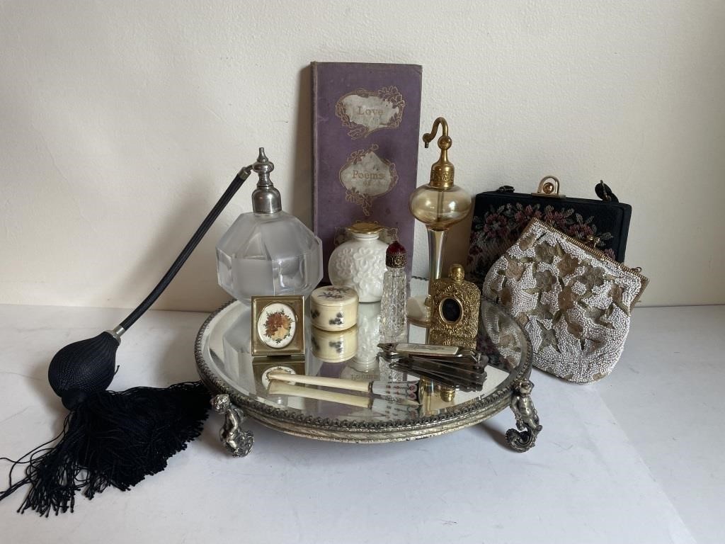 Mirrored Tray with Ladies Items
