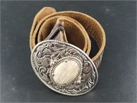 Nice engraved belt buckle with matched brown leath