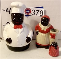 BLACK AMERICAN CHEF BANK & LADY TOOTHPICK HOLDER