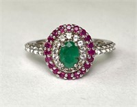 Sterling Emerald Ruby CZ Ring 5 Grams Size 10