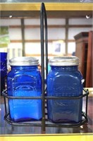 Cobalt Salt and Pepper Shakers with holder