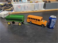 VTG Tin School Bus & John Deere Wagon