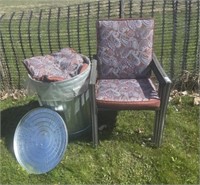 (4) METAL PATIO CHAIRS WITH CUSHIONS