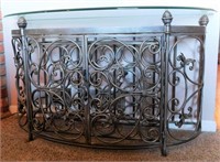 Iron Glass Top Half Moon Table with Wine Rack Base