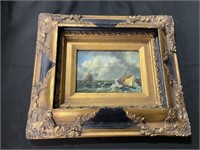 Gilded Antique Nautical Oil on Board.
