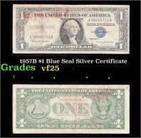 1957B $1 Blue Seal Silver Certificate Grades vf+