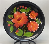 Soviet Era Russia Hand Painted Black Lacquer Plate