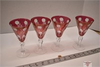 4 - Etched Cranberry stemware Glasses *CC