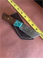 6 1/2 half inch Damascus steel knife with leather
