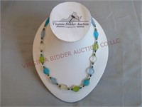 Tumbled Glass Beaded Necklace ~ Marked 925