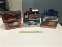 6 NIB Die Cast Model Trucks with store logos