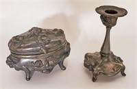 ART NOUVEAU ORNATE TRINKET BOX, CANDLE HOLDER