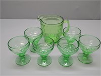 Green Glass Goblets with Pitcher