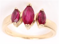 14K YELLOW GOLD LADIES MARQUISE RUBY RING