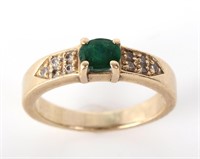 14K YELLOW GOLD LADIES EMERALD & DIAMOND RING