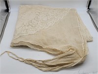 Antique Lace Table Cloth w Long Drop Corners