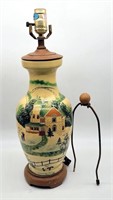 Hand Painted Vase w Country Side Scene Turned Lamp