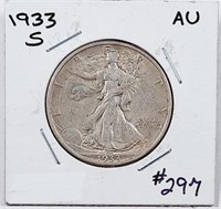 1933-S  Walking Liberty Half Dollar   AU