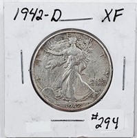 1942-D  Walking Liberty Half Dollar   XF