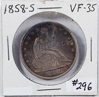1858-S  Seated Liberty Half Dollar  VF-35
