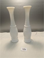 2- 10.5" Tall Milk Glass Vases
