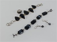 STERLING AND OTHER BLACK STONE BRACELETS, ETC.