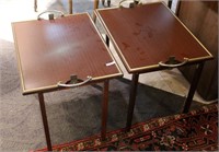 MID CENTURY FOLDING SIDE TRAY TABLE WITH GOLD TRIM