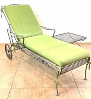 (2pc) Iron Patio Chaise Lounge W/ Side Table