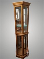 Beautiful stand up wooden display case with light,