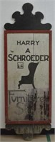 Large Harry A Schroeder Furniture Shop Wood Sign