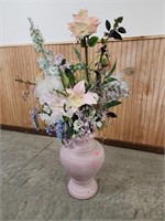 Large pink vase with artificial flowers