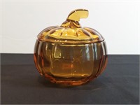 Orange Amber Pumpkin Candy Jar W Lid Vintage