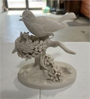 White Porcelain Bisque Bird with Chicks