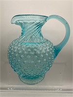 Vintage hobnail blue glass pitcher