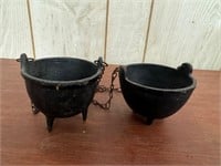2 Miniature Antique 3 Footed Cast Iron Pots