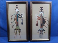 2 Framed Abstract Indian Art 18x10"