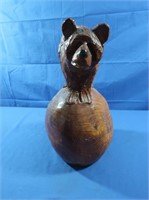 Carved Wooden Bear on Ball
