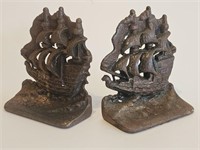 VTG CAST IRON DOORSTOPS ARE BOOKENDS-SAILBOATS