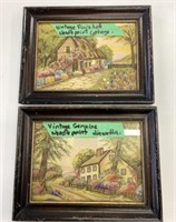 2 Vintage Needlepoint Framed Pieces 7" x 9"