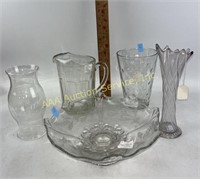 Crystal Etched Large Footed Bowl, Swung Glass Bud