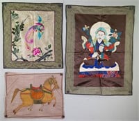 Three Assorted Silk Embroidery and Paintings