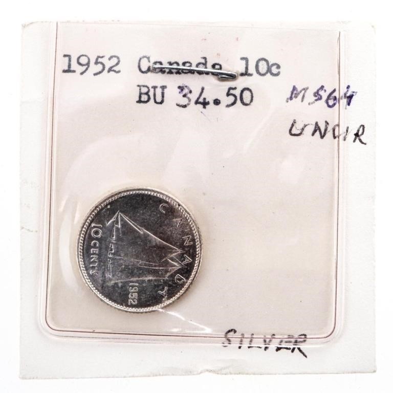 Canada 1952 Silver 10 cents BU