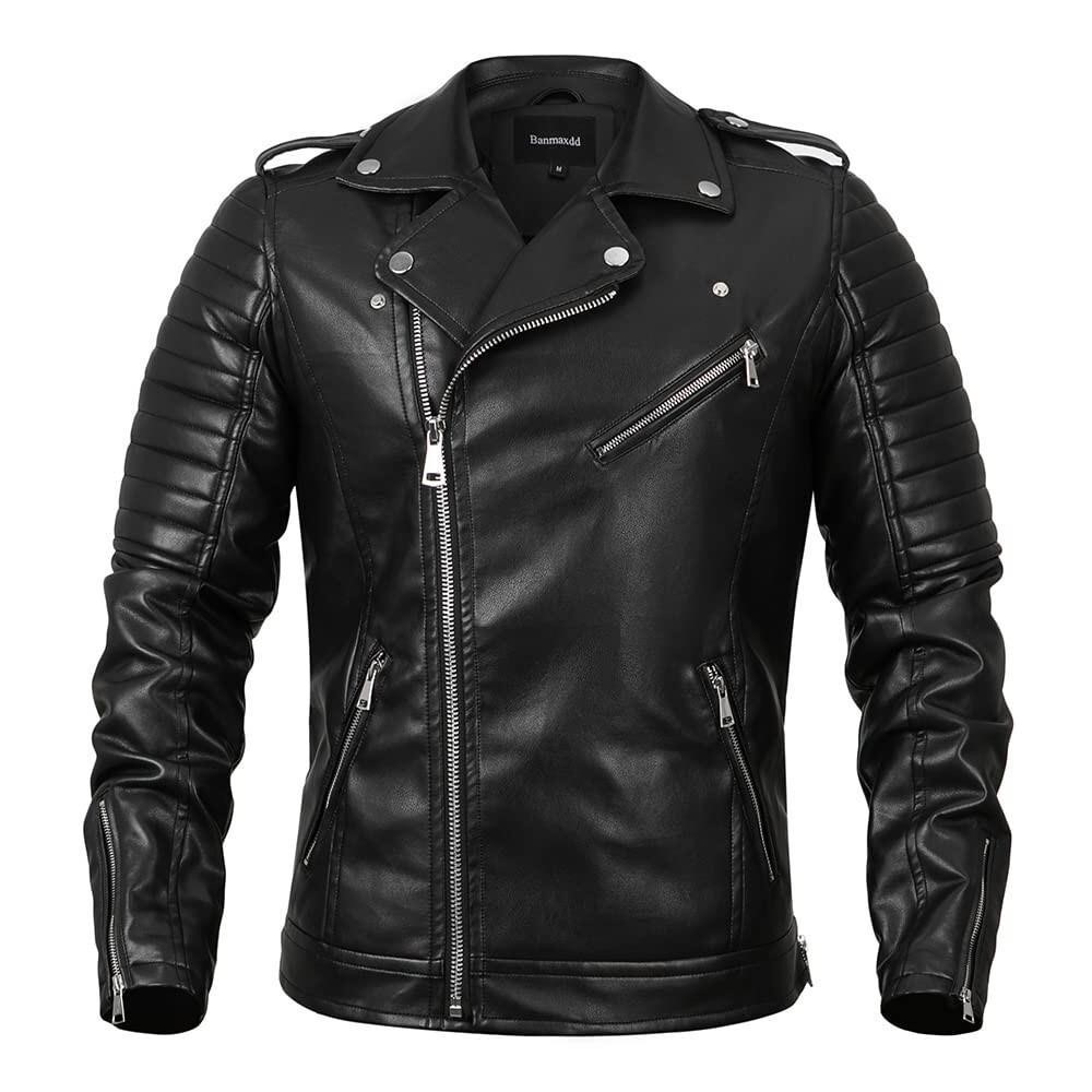 BANMAXDD Men's Faux Leather Jacket Black Waterproo