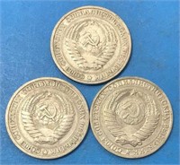 3x 1 Rouble Russia  Coins