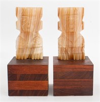 Mid-Century Modern Mayan Style Onyx Bookends, 2